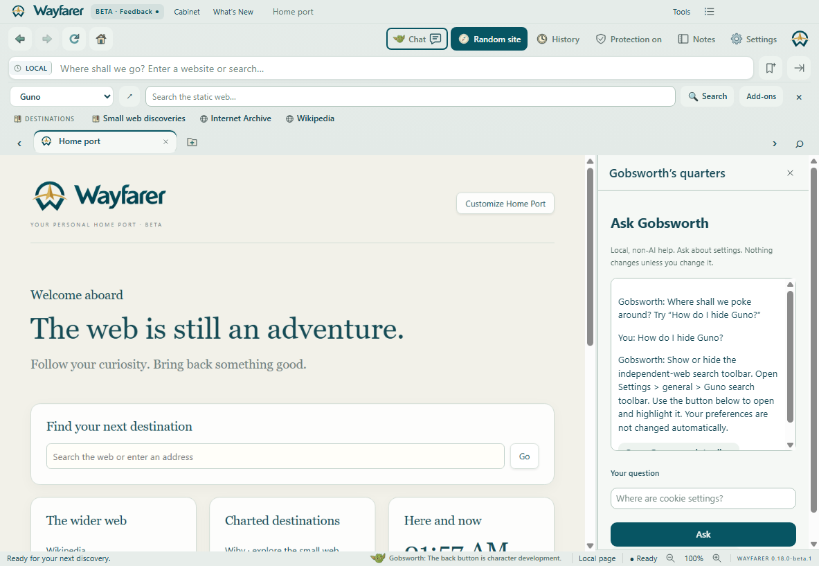 Wayfarer showing Gobsworth chat