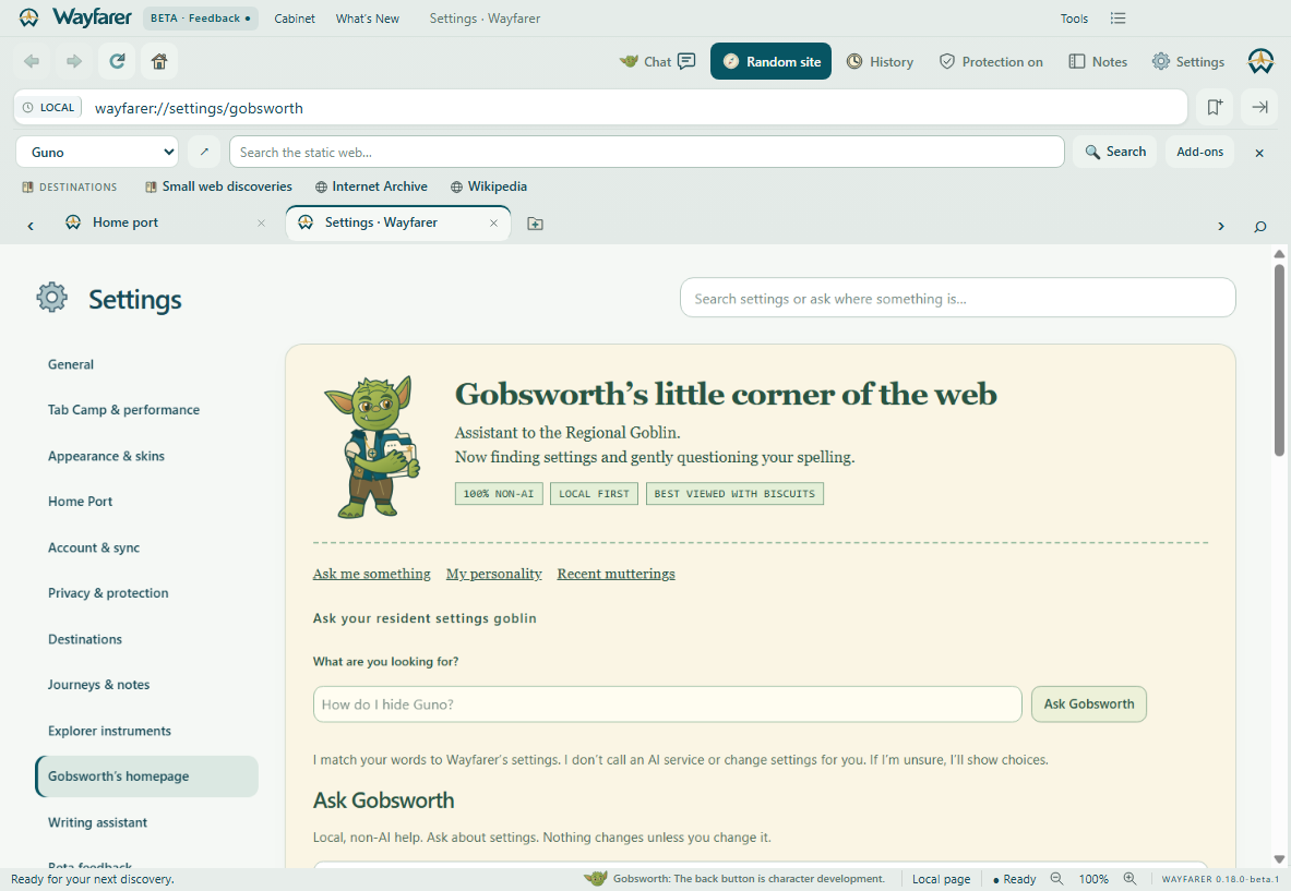Gobsworth’s settings in Wayfarer