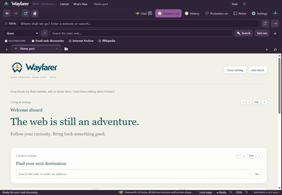 Wayfarer Beta showing Velvet Orbit