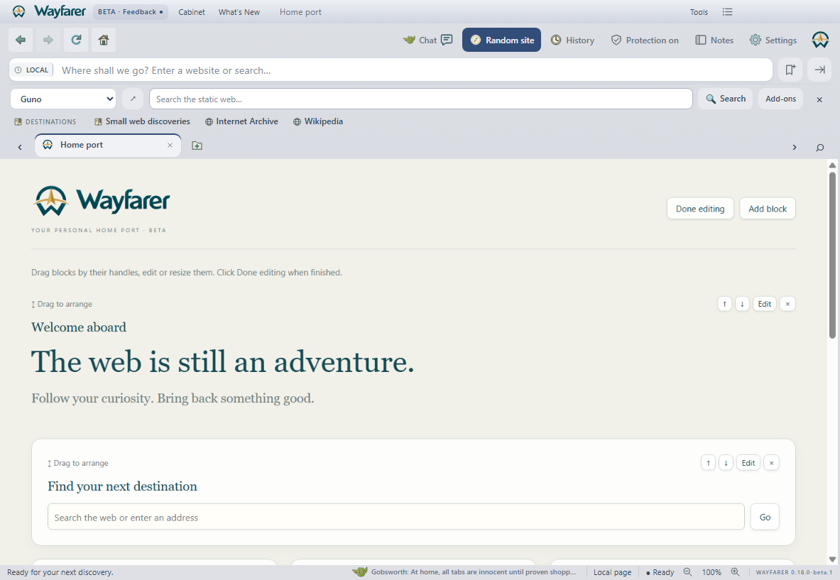Wayfarer Beta showing Navigator