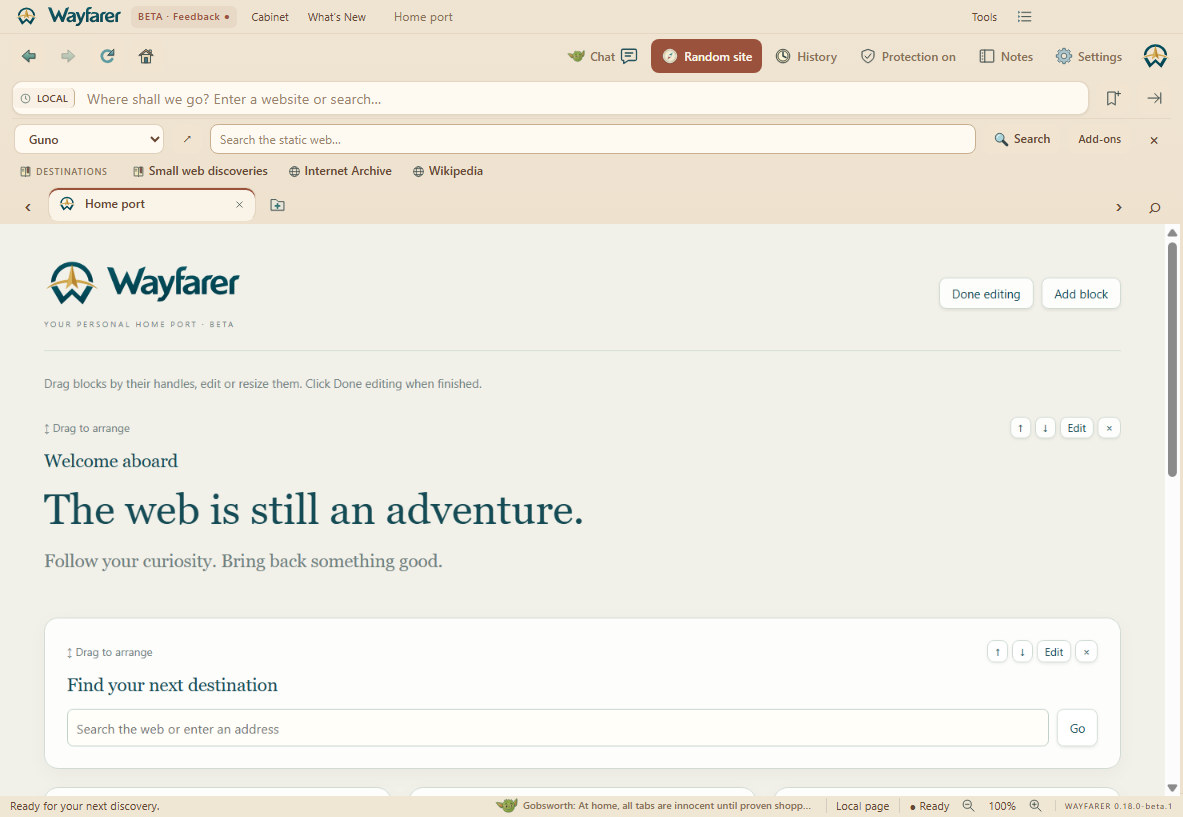 Wayfarer Beta showing Dune