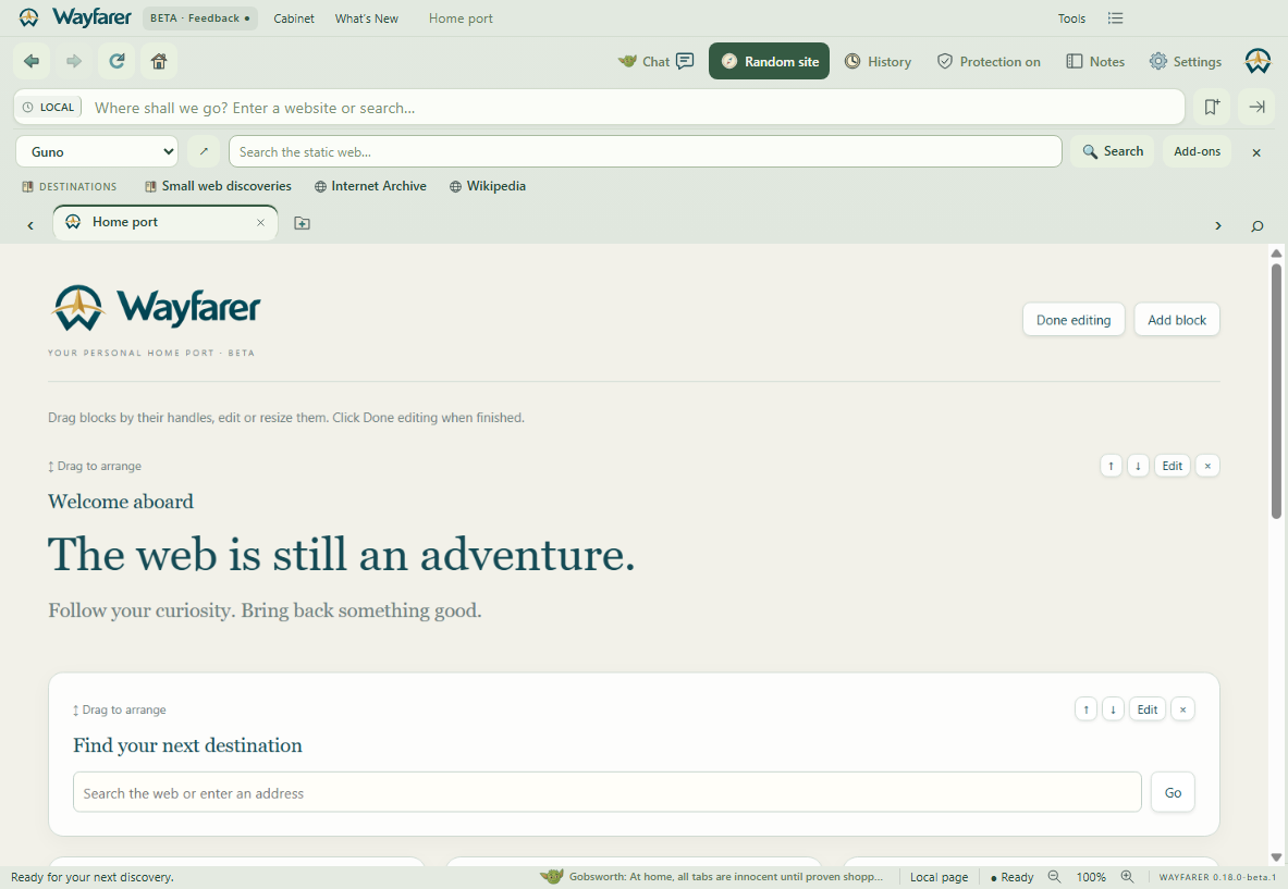 Wayfarer Beta showing Evergreen