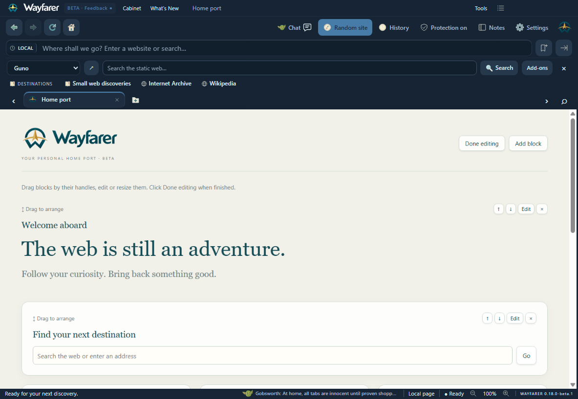 Wayfarer Beta showing Midnight Radio
