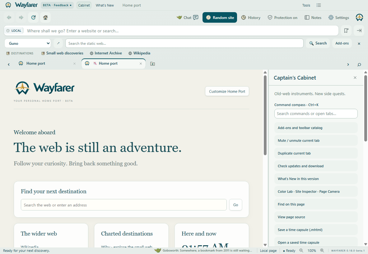 Wayfarer showing Tab tools
