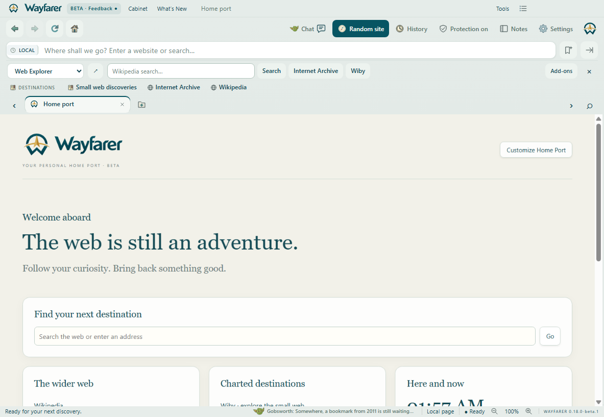 Web Explorer in Wayfarer’s shared toolbar shelf